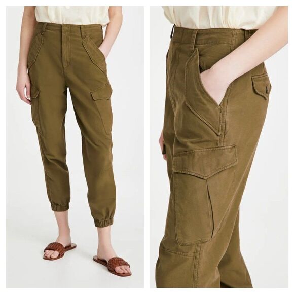 Rag & Bone Field Cargo Joggers Olive Green Ankle Zip High Rise Cotton Women's 25 - Picture 1 of 8